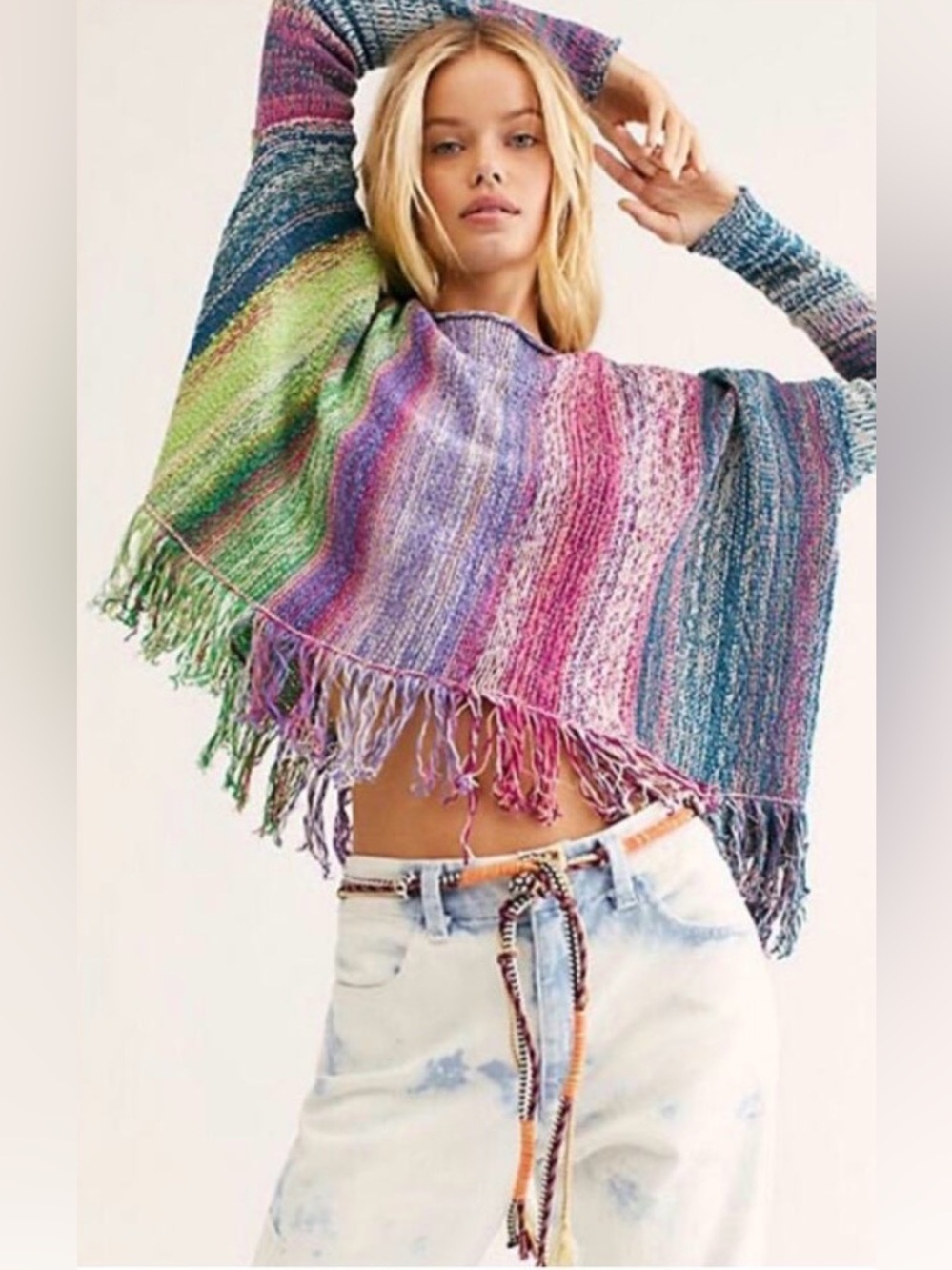 Free People Radiate Pullover Sweater | Rainbow Brite Multicolor Fringe Medium